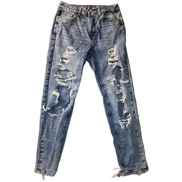Refuge Distressed Vintage High Rise Mom Jeans Destroyed Grunge Punk Preppy Denim - Picture 1 of 11